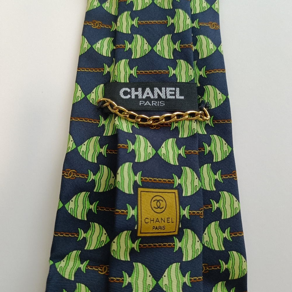 Chanel logo Fish chain silk tie - Picture 1 of 14